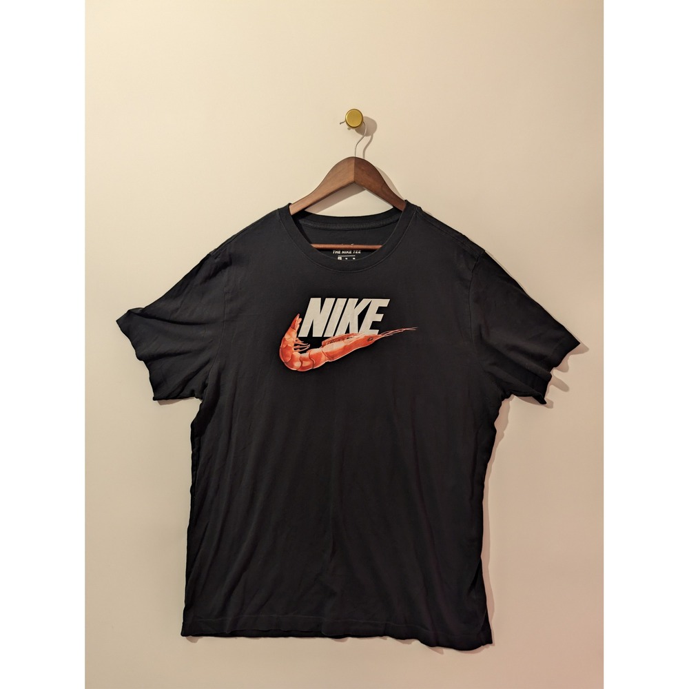 Nike T-Shirt Men XL Black Excellent Shrimp Graphic Logo Tee Short Sleeve